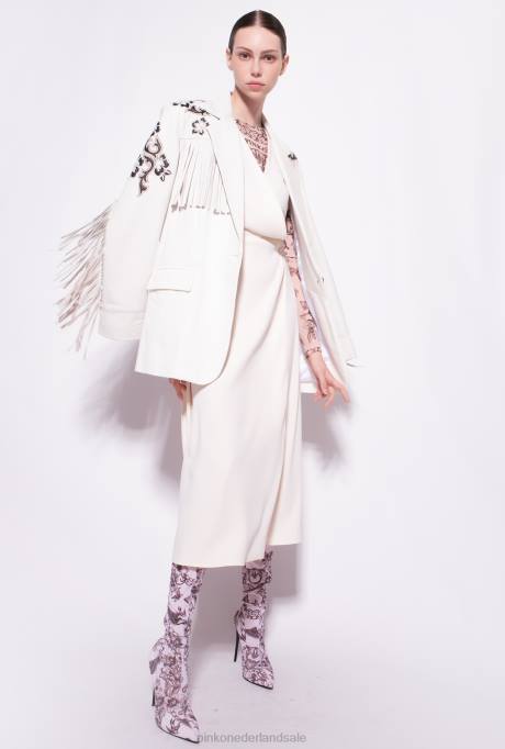 halflange jurken | L48869 midi-jurk van stretchcrêpe Pinko roze rook wit