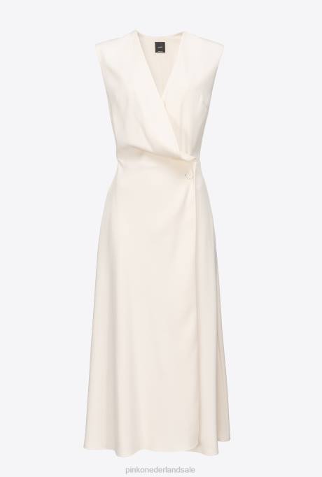 halflange jurken | L48869 midi-jurk van stretchcrêpe Pinko roze rook wit