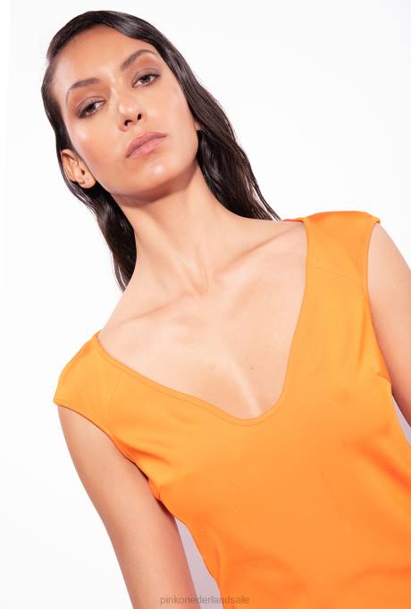 halflange jurken | L48875 midi-jurk van technische stof Pinko fel oranje