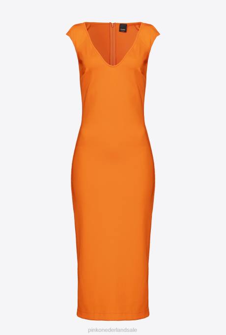 halflange jurken | L48875 midi-jurk van technische stof Pinko fel oranje