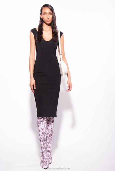 halflange jurken | L48876 midi-jurk van technische stof Pinko limousine zwart