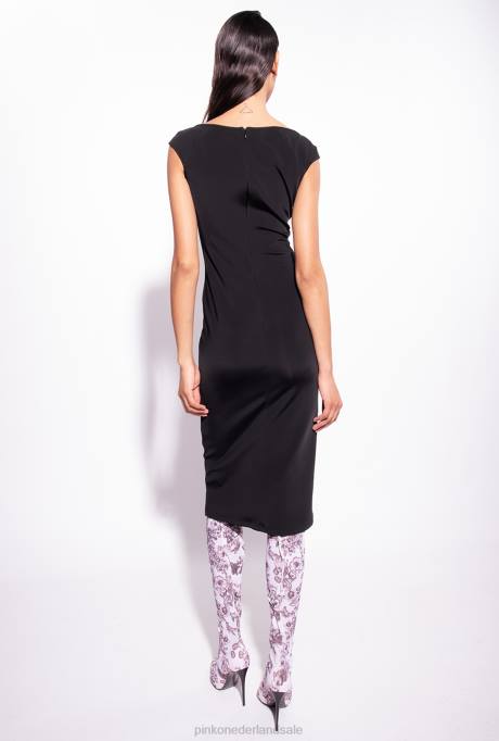 halflange jurken | L48876 midi-jurk van technische stof Pinko limousine zwart