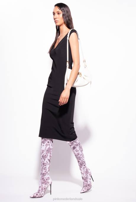 halflange jurken | L48876 midi-jurk van technische stof Pinko limousine zwart