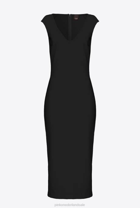 halflange jurken | L48876 midi-jurk van technische stof Pinko limousine zwart