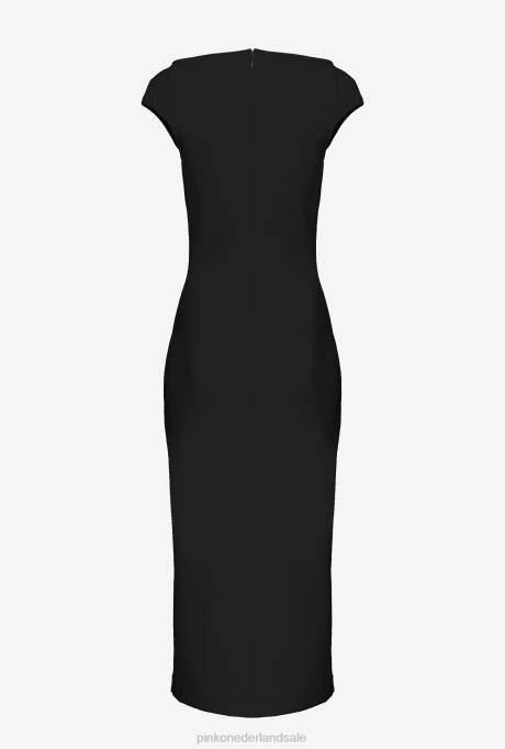 halflange jurken | L48876 midi-jurk van technische stof Pinko limousine zwart
