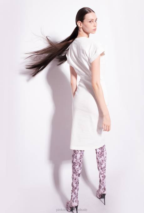 halflange jurken | L48887 linnen jurk met knopen Pinko wolk wit