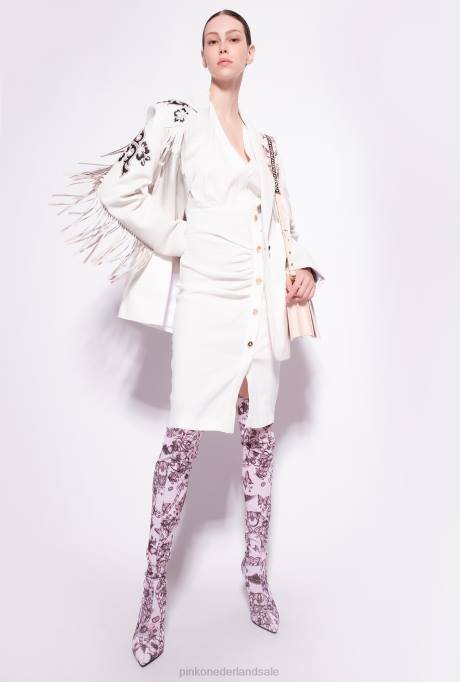 halflange jurken | L48887 linnen jurk met knopen Pinko wolk wit