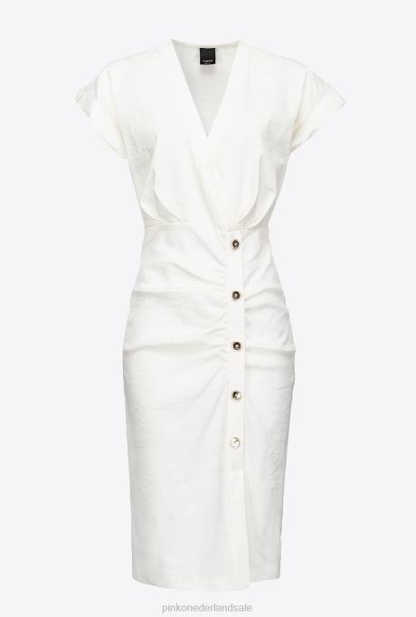 halflange jurken | L48887 linnen jurk met knopen Pinko wolk wit