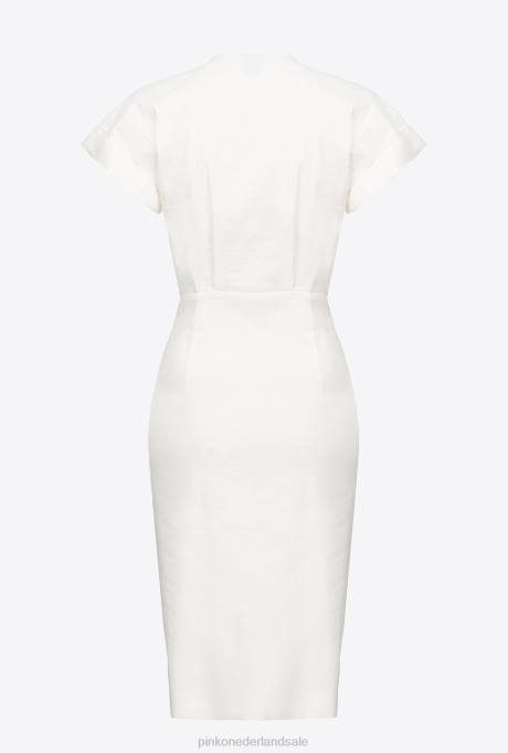 halflange jurken | L48887 linnen jurk met knopen Pinko wolk wit