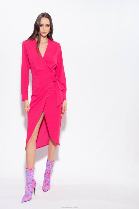 halflange jurken | L48888 vloeiende crêpe wikkeljurk Pinko frambozen rood