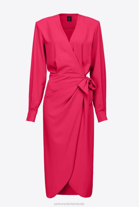 halflange jurken | L48888 vloeiende crêpe wikkeljurk Pinko frambozen rood