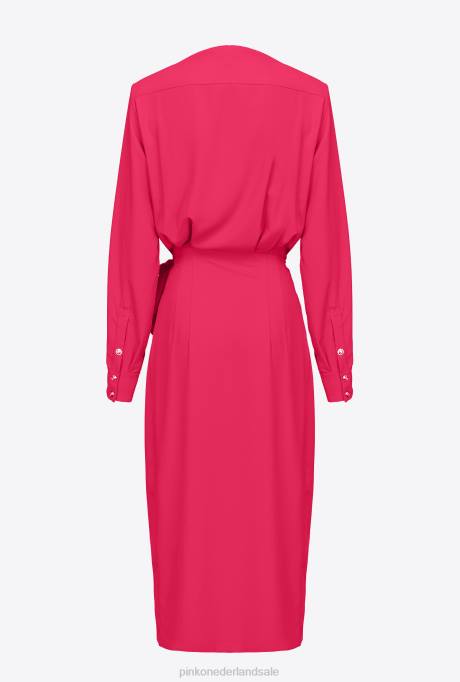 halflange jurken | L48888 vloeiende crêpe wikkeljurk Pinko frambozen rood