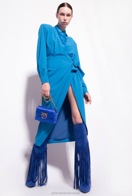 halflange jurken | L48889 vloeiende crêpe wikkeljurk Pinko directeur blauw