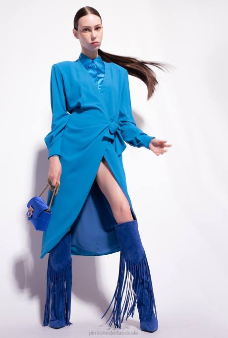 halflange jurken | L48889 vloeiende crêpe wikkeljurk Pinko directeur blauw