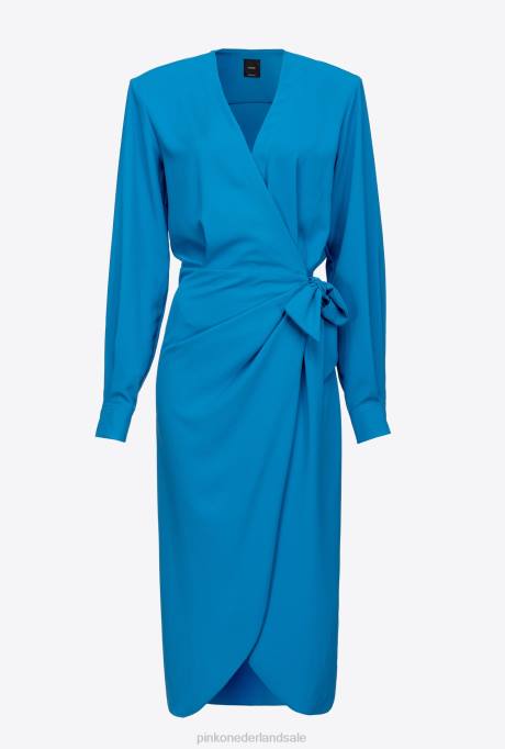 halflange jurken | L48889 vloeiende crêpe wikkeljurk Pinko directeur blauw
