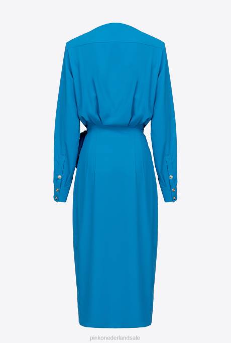 halflange jurken | L48889 vloeiende crêpe wikkeljurk Pinko directeur blauw