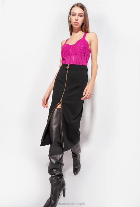 halflange jurken | L488926 kuitlange rok met ritssluiting Pinko limousine zwart