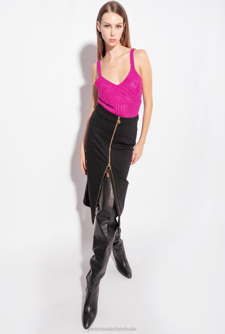 halflange jurken | L488926 kuitlange rok met ritssluiting Pinko limousine zwart