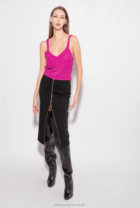 halflange jurken | L488926 kuitlange rok met ritssluiting Pinko limousine zwart