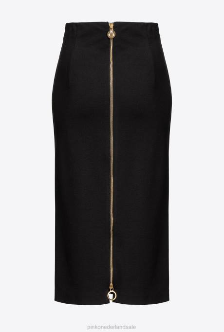 halflange jurken | L488926 kuitlange rok met ritssluiting Pinko limousine zwart