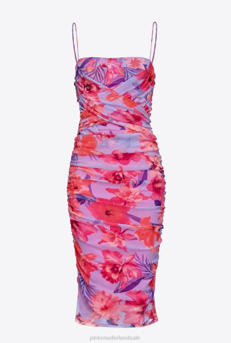 halflange jurken | L48895 Kuitlange jurk met bloemenprint Pinko lila/lichtroze/fuchsia