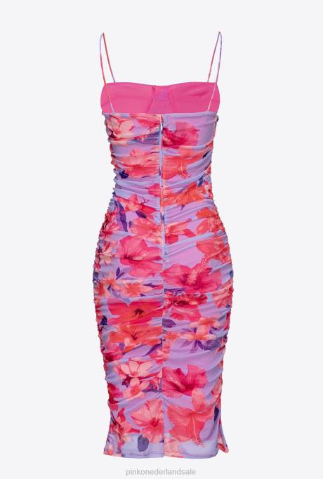 halflange jurken | L48895 Kuitlange jurk met bloemenprint Pinko lila/lichtroze/fuchsia