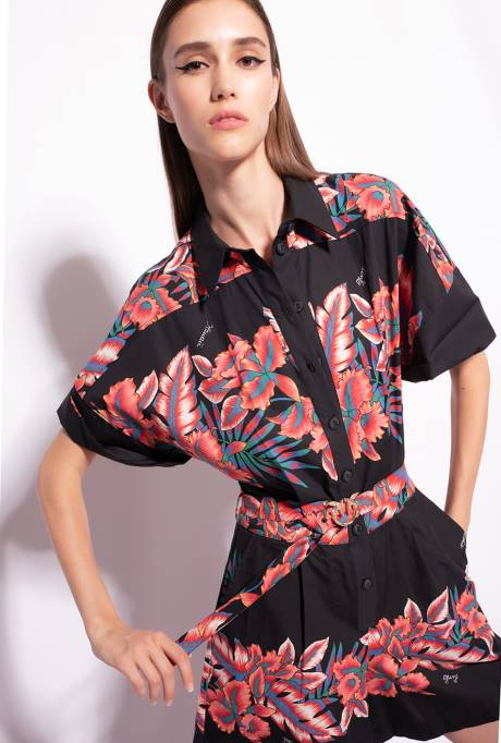 jumpsuits en tuinbroeken | L488103 Playsuit met tropische print Pinko multi. zwart rood