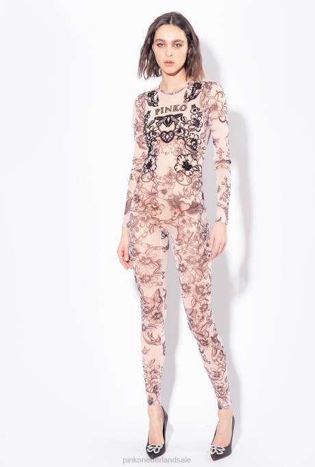jumpsuits en tuinbroeken | L488115 Jumpsuit met tatoeageprint en borduursel Pinko naakt/zwart
