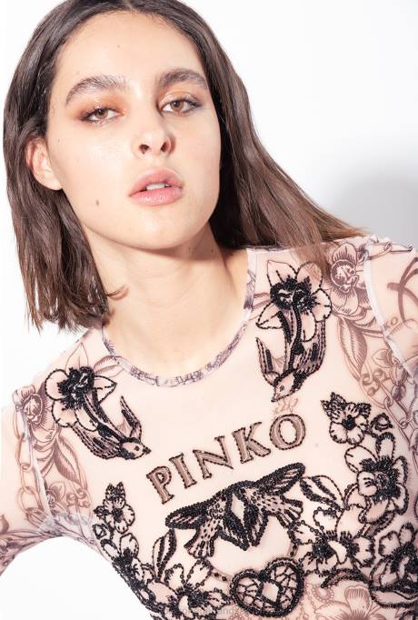 jumpsuits en tuinbroeken | L488115 Jumpsuit met tatoeageprint en borduursel Pinko naakt/zwart