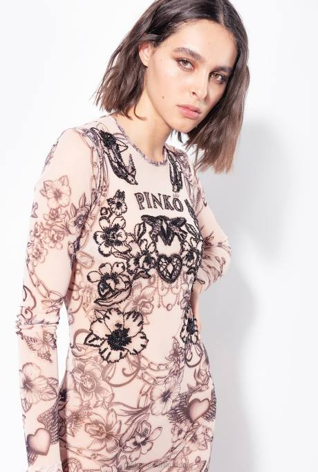jumpsuits en tuinbroeken | L488115 Jumpsuit met tatoeageprint en borduursel Pinko naakt/zwart