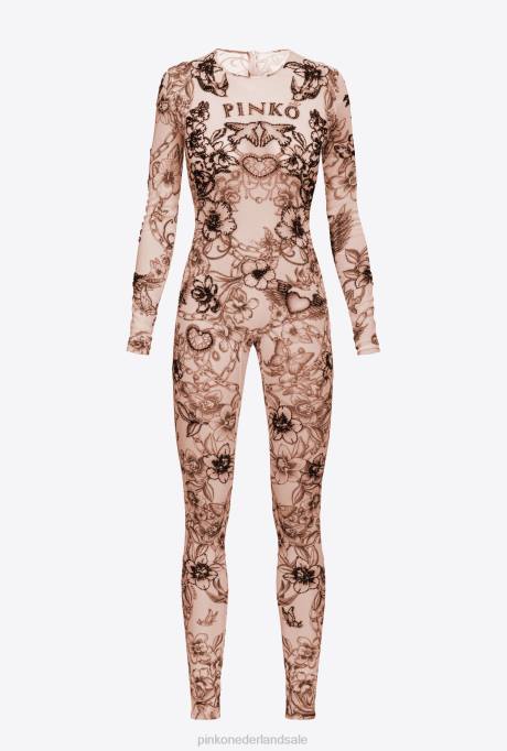 jumpsuits en tuinbroeken | L488115 Jumpsuit met tatoeageprint en borduursel Pinko naakt/zwart