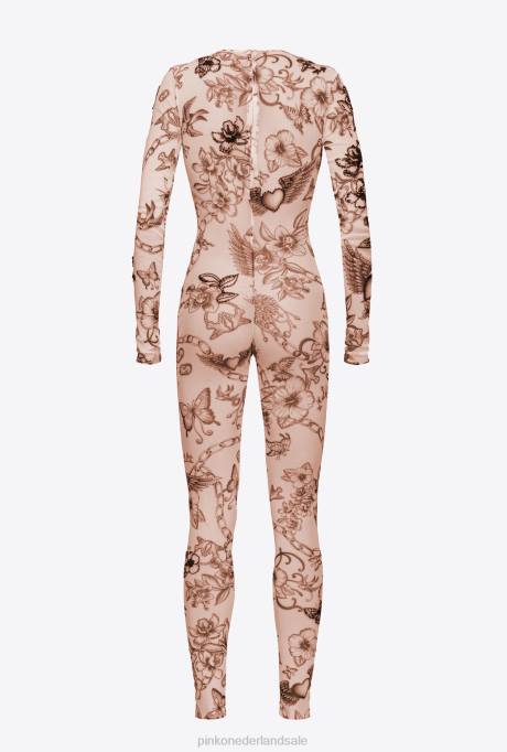 jumpsuits en tuinbroeken | L488115 Jumpsuit met tatoeageprint en borduursel Pinko naakt/zwart