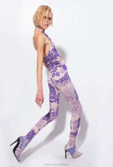 jumpsuits en tuinbroeken | L488130 getailleerde jumpsuit met bloemenprint Pinko nude/paars