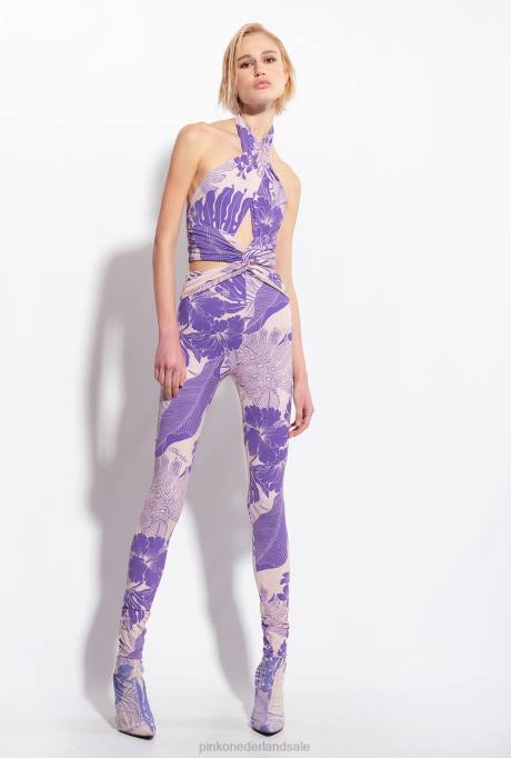 jumpsuits en tuinbroeken | L488130 getailleerde jumpsuit met bloemenprint Pinko nude/paars