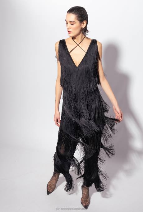 jumpsuits en tuinbroeken | L488159 jumpsuit met franjes Pinko limousine zwart