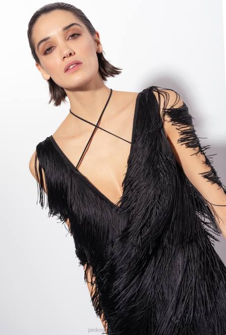 jumpsuits en tuinbroeken | L488159 jumpsuit met franjes Pinko limousine zwart