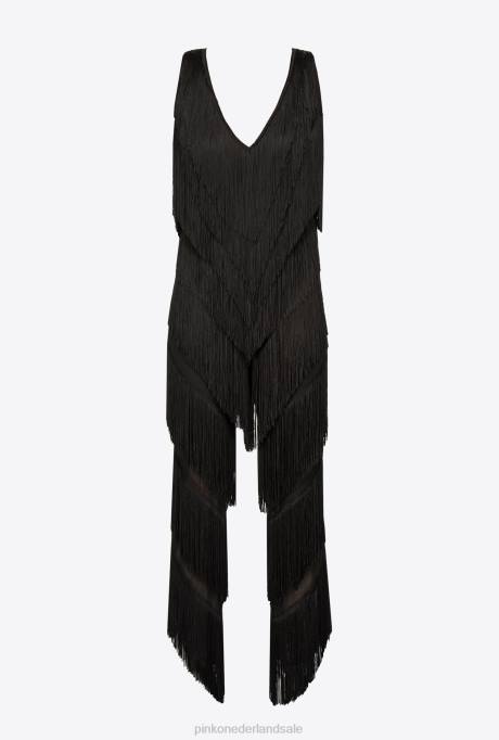 jumpsuits en tuinbroeken | L488159 jumpsuit met franjes Pinko limousine zwart