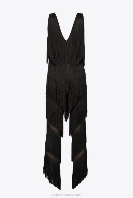 jumpsuits en tuinbroeken | L488159 jumpsuit met franjes Pinko limousine zwart