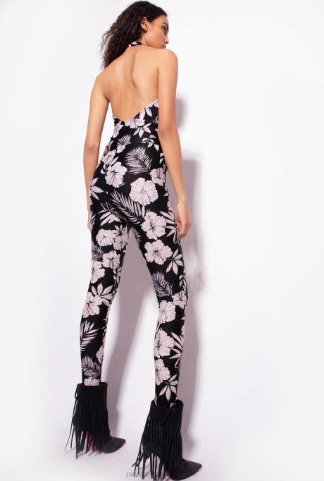 jumpsuits en tuinbroeken | L488160 Slim-fit jumpsuit met grafische bloemen Pinko zwart/boter