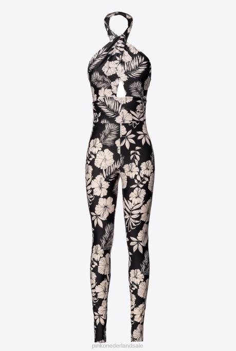 jumpsuits en tuinbroeken | L488160 Slim-fit jumpsuit met grafische bloemen Pinko zwart/boter