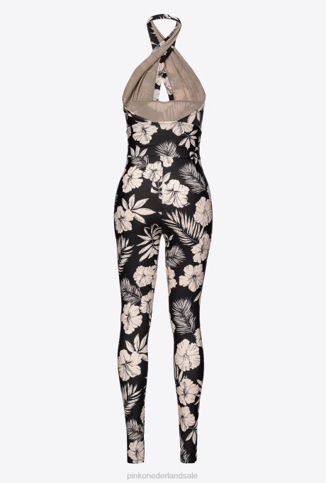 jumpsuits en tuinbroeken | L488160 Slim-fit jumpsuit met grafische bloemen Pinko zwart/boter