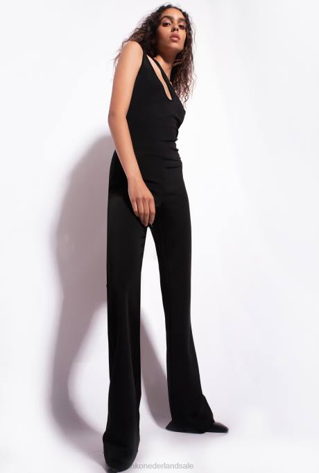 jumpsuits en tuinbroeken | L48826 one-shoulder jumpsuit van technische stof Pinko limousine zwart