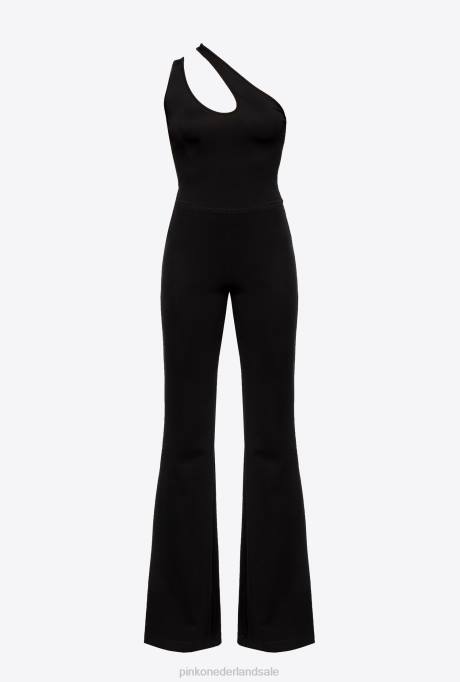 jumpsuits en tuinbroeken | L48826 one-shoulder jumpsuit van technische stof Pinko limousine zwart