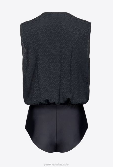 jumpsuits en tuinbroeken | L488310 ines 12 bodysuit van crêpe de chine met jacquardlogo Pinko limousine zwart