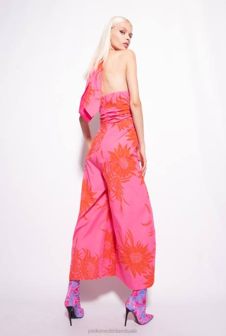 jumpsuits en tuinbroeken | L48867 jumpsuit met grote bedrukte bloemen Pinko roze/rood