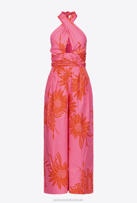 jumpsuits en tuinbroeken | L48867 jumpsuit met grote bedrukte bloemen Pinko roze/rood