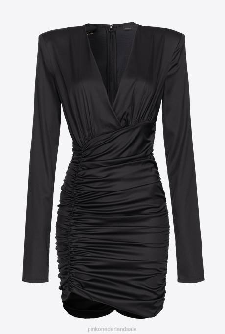 korte jurkjes | L488105 mini-jurk van stretchsatijn Pinko limousine zwart