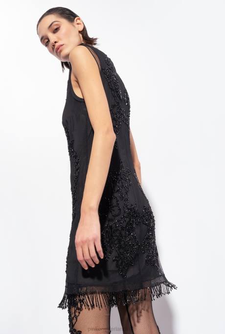 korte jurkjes | L488117 mini-jurk van tule met tattoo-borduurwerk Pinko limousine zwart