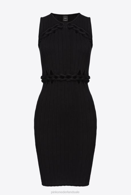 korte jurkjes | L48811 ribgebreide mini-jurk Pinko limousine zwart