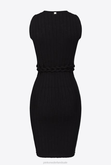 korte jurkjes | L48811 ribgebreide mini-jurk Pinko limousine zwart